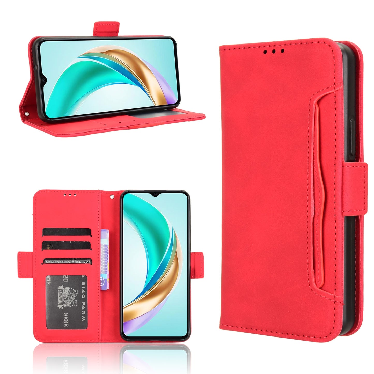 Honor X6b 4G Skin Feel PU Leather Wallet Phone Case with Card Slots, Cash Pocket, Magnetic Closure, Built-In Stand, Full Protection TPU Cover