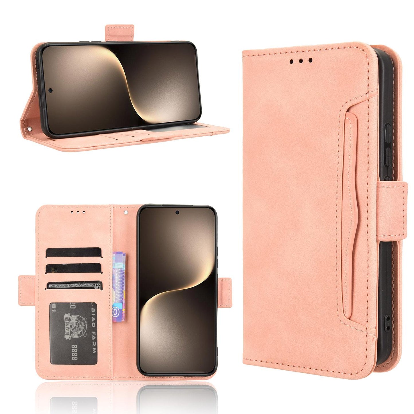 Honor Magic7 Skin Feel PU Leather Wallet Phone Case with Card Slots, Cash Pocket, Magnetic Closure, Built-In Stand, Full Protection TPU Cover
