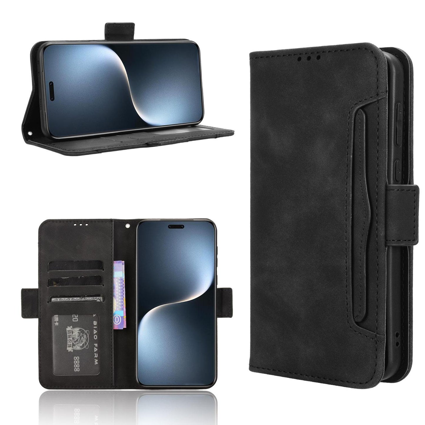 Honor Magic7 Pro Skin Feel PU Leather Wallet Phone Case with Card Slots, Cash Pocket, Magnetic Closure, Built-In Stand, Full Protection TPU Cover