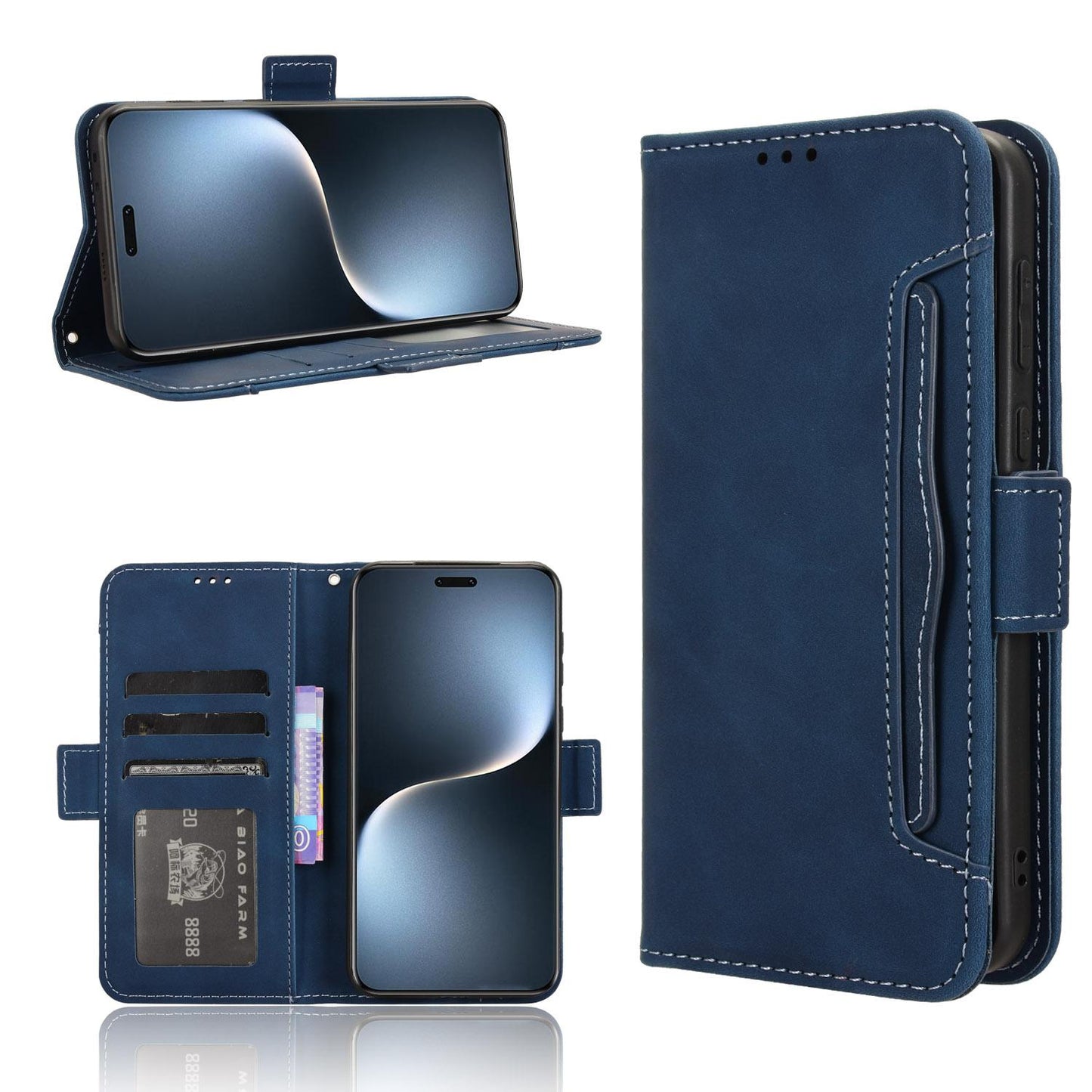 Honor Magic7 Pro Skin Feel PU Leather Wallet Phone Case with Card Slots, Cash Pocket, Magnetic Closure, Built-In Stand, Full Protection TPU Cover