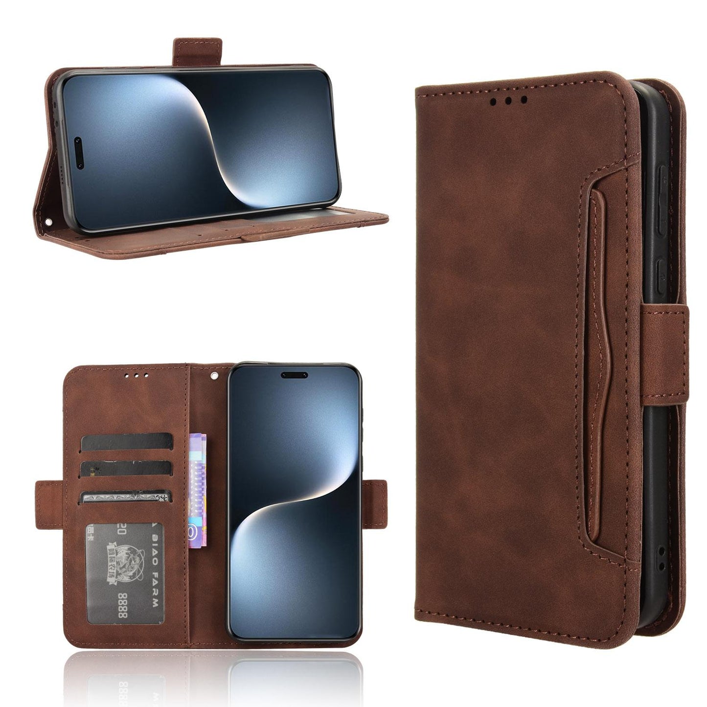 Honor Magic7 Pro Skin Feel PU Leather Wallet Phone Case with Card Slots, Cash Pocket, Magnetic Closure, Built-In Stand, Full Protection TPU Cover