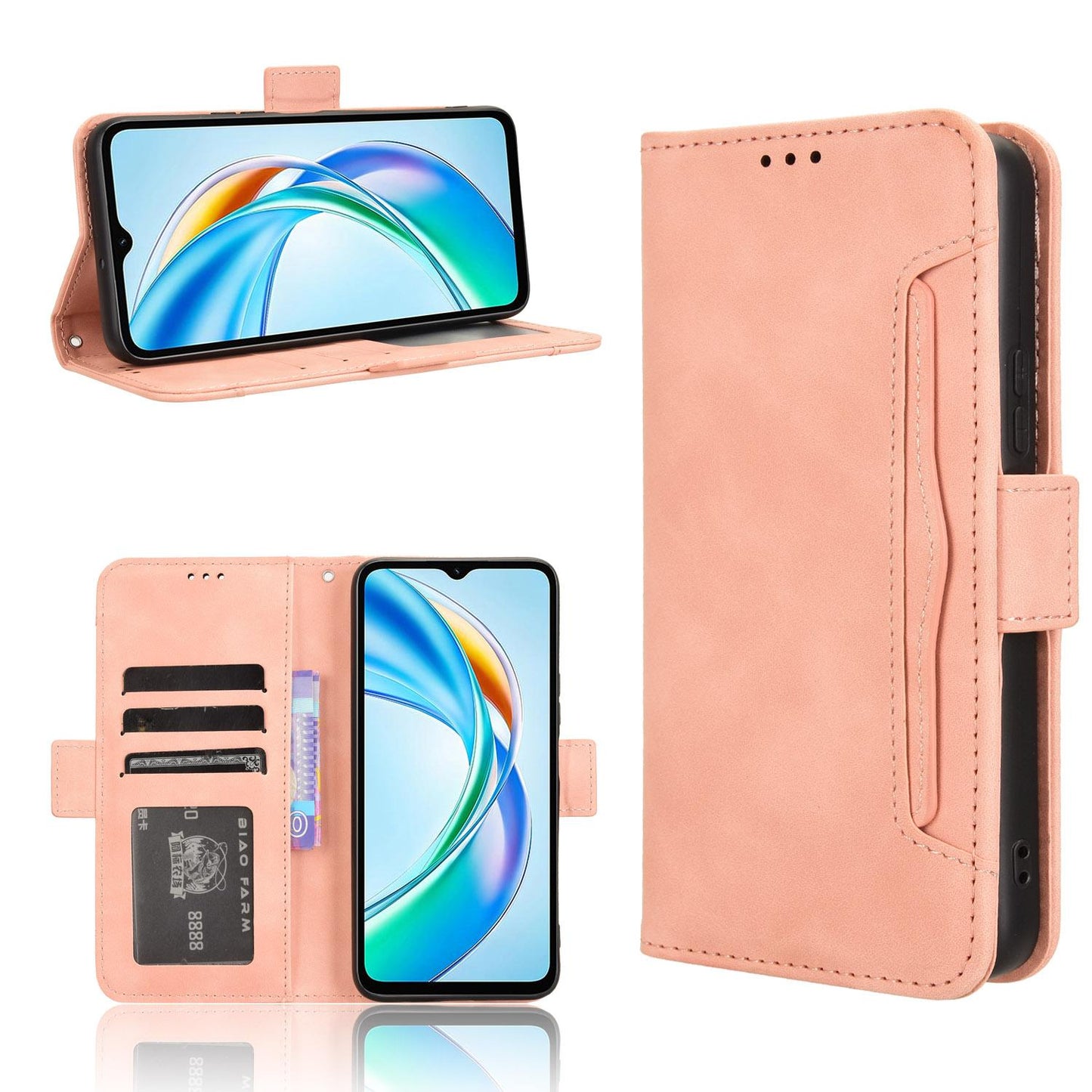 Honor X5b 4G Skin Feel PU Leather Wallet Phone Case with Card Slots, Cash Pocket, Magnetic Closure, Built-In Stand, Full Protection TPU Cover