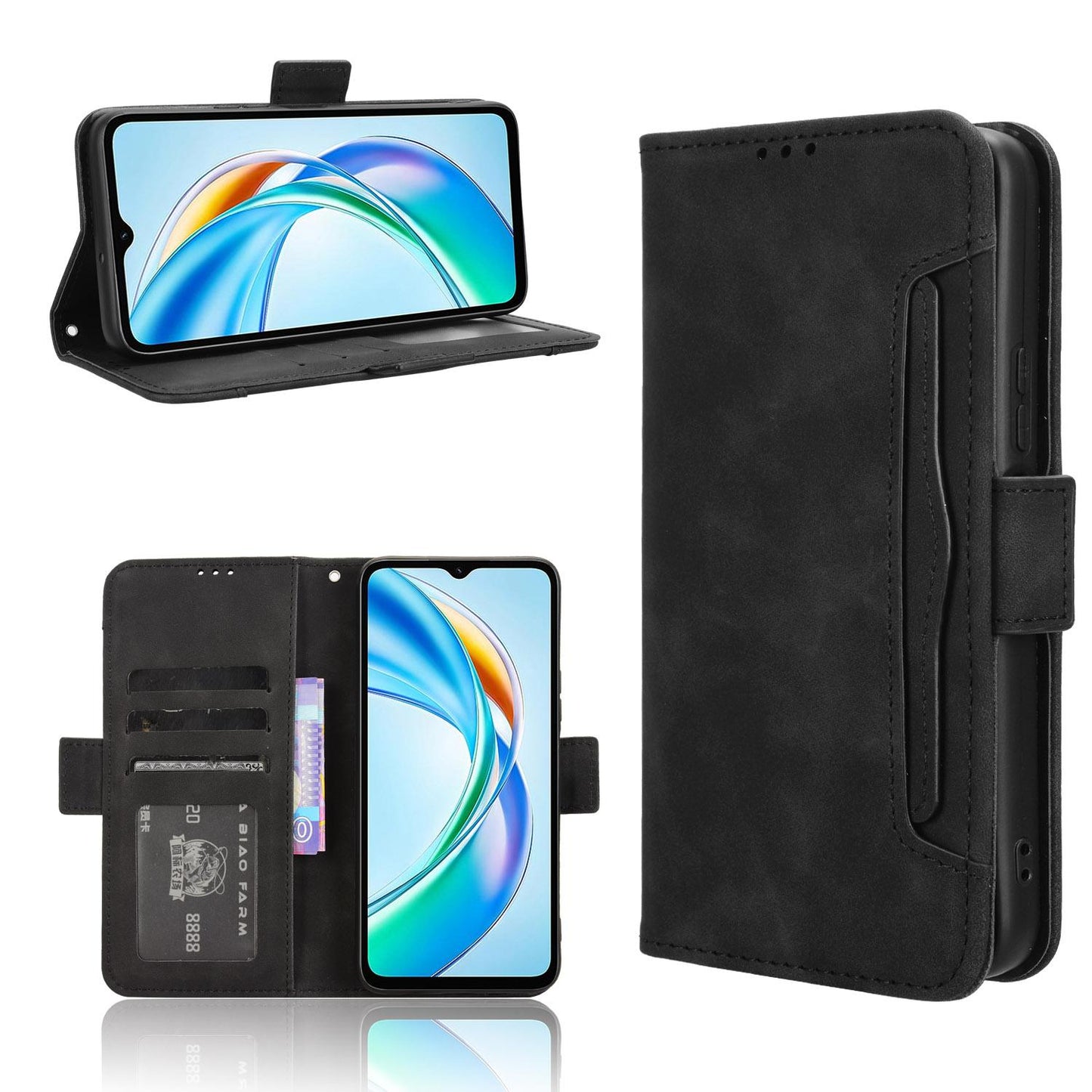 Honor X5b 4G Skin Feel PU Leather Wallet Phone Case with Card Slots, Cash Pocket, Magnetic Closure, Built-In Stand, Full Protection TPU Cover