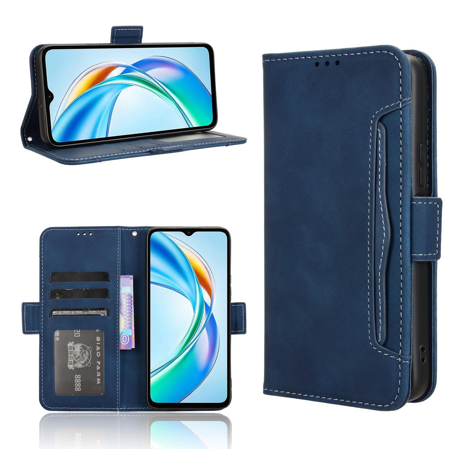 Honor X5b 4G Skin Feel PU Leather Wallet Phone Case with Card Slots, Cash Pocket, Magnetic Closure, Built-In Stand, Full Protection TPU Cover