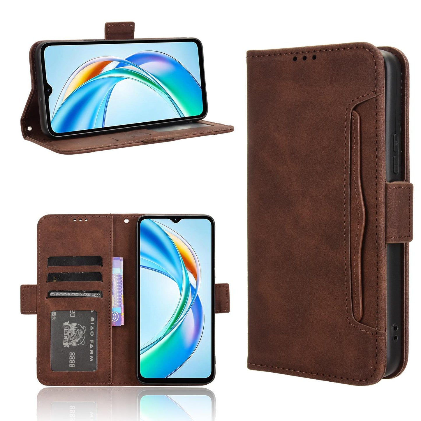 Honor X5b 4G Skin Feel PU Leather Wallet Phone Case with Card Slots, Cash Pocket, Magnetic Closure, Built-In Stand, Full Protection TPU Cover
