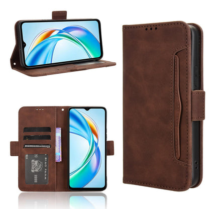 Honor X5b 4G Skin Feel PU Leather Wallet Phone Case with Card Slots, Cash Pocket, Magnetic Closure, Built-In Stand, Full Protection TPU Cover