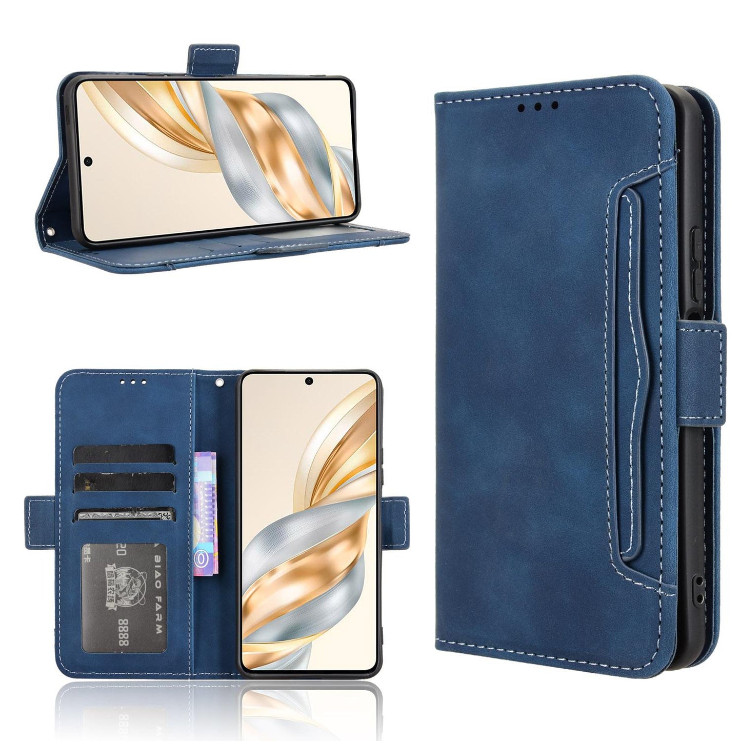 Honor X60 5G Skin Feel PU Leather Wallet Phone Case with Card Slots, Cash Pocket, Magnetic Closure, Built-In Stand, Full Protection TPU Cover