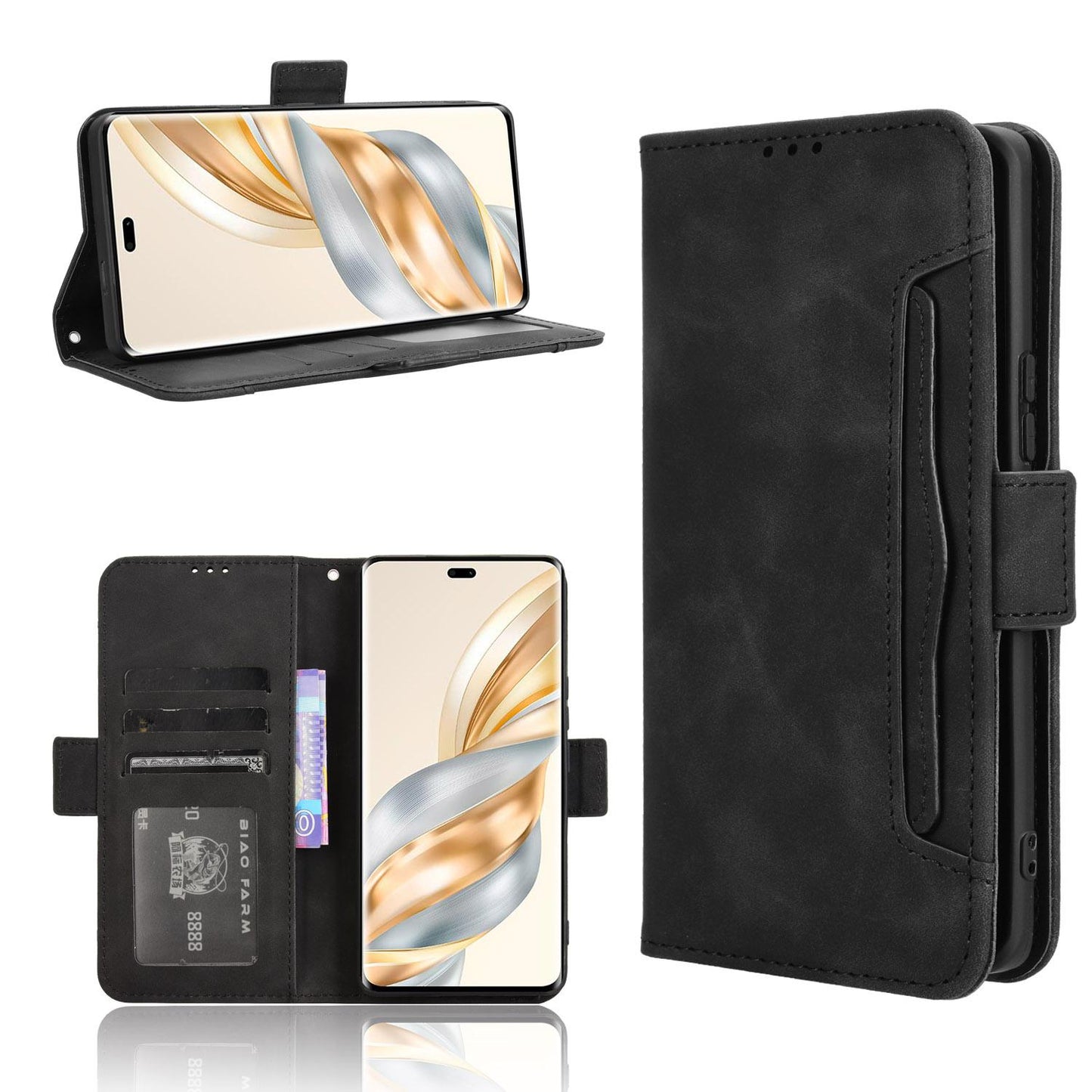 Honor X60 Pro 5G Skin Feel PU Leather Wallet Phone Case with Card Slots, Cash Pocket, Magnetic Closure, Built-In Stand, Full Protection TPU Cover