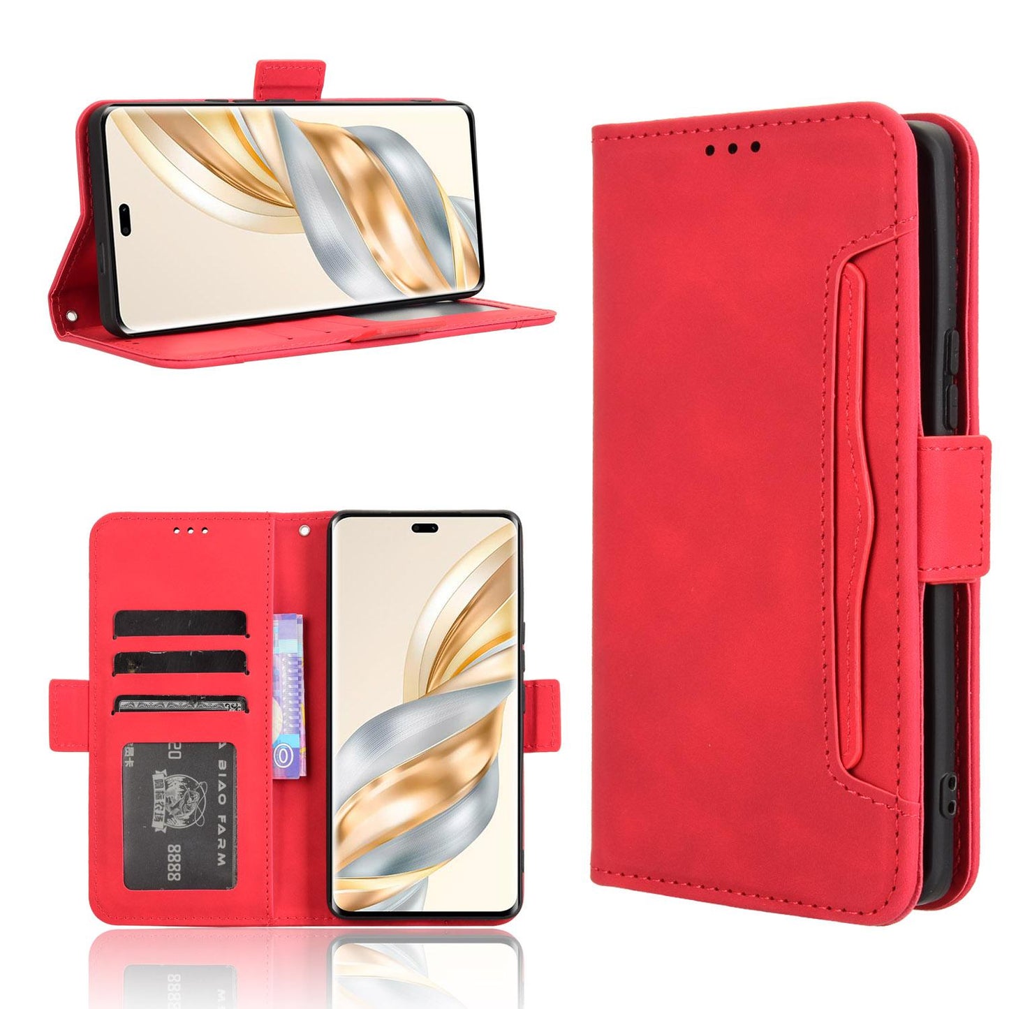 Honor X9C 5G Skin Feel PU Leather Wallet Phone Case with Card Slots, Cash Pocket, Magnetic Closure, Built-In Stand, Full Protection TPU Cover