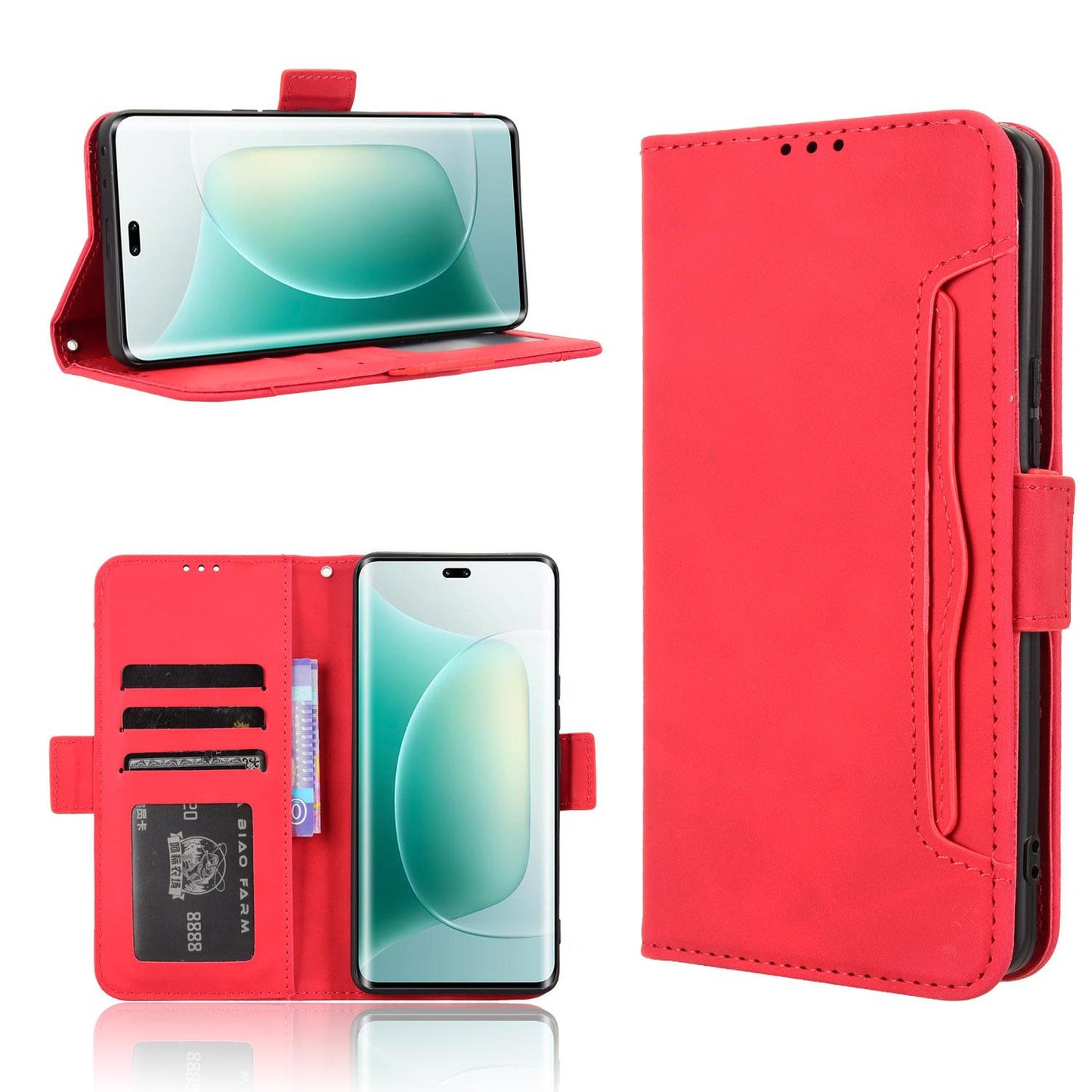 Honor 300 Pro 5G Skin Feel PU Leather Wallet Phone Case with Card Slots, Cash Pocket, Magnetic Closure, Built-In Stand, Full Protection TPU Cover