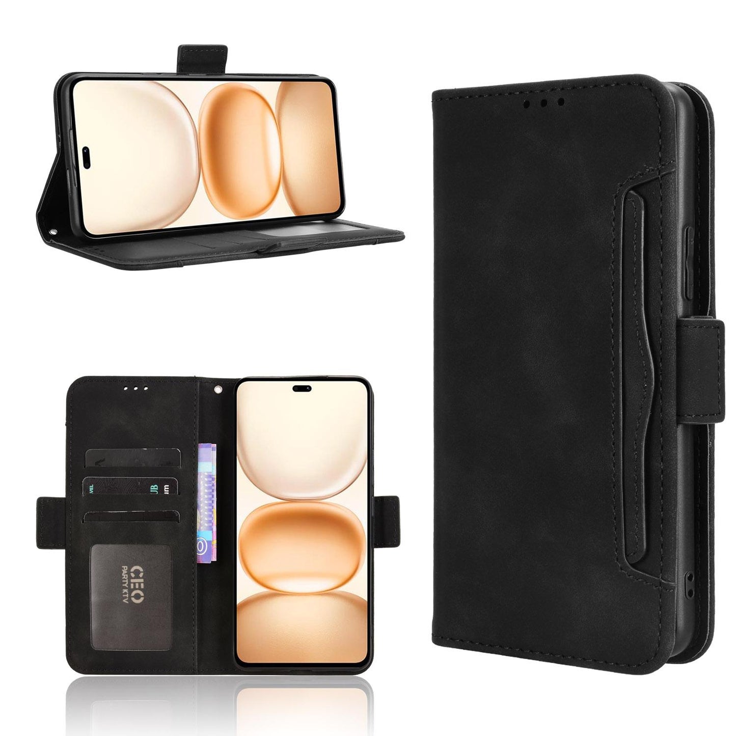 Honor Power 5G Skin Feel PU Leather Wallet Phone Case with Card Slots, Cash Pocket, Magnetic Closure, Built-In Stand, Full Protection TPU Cover
