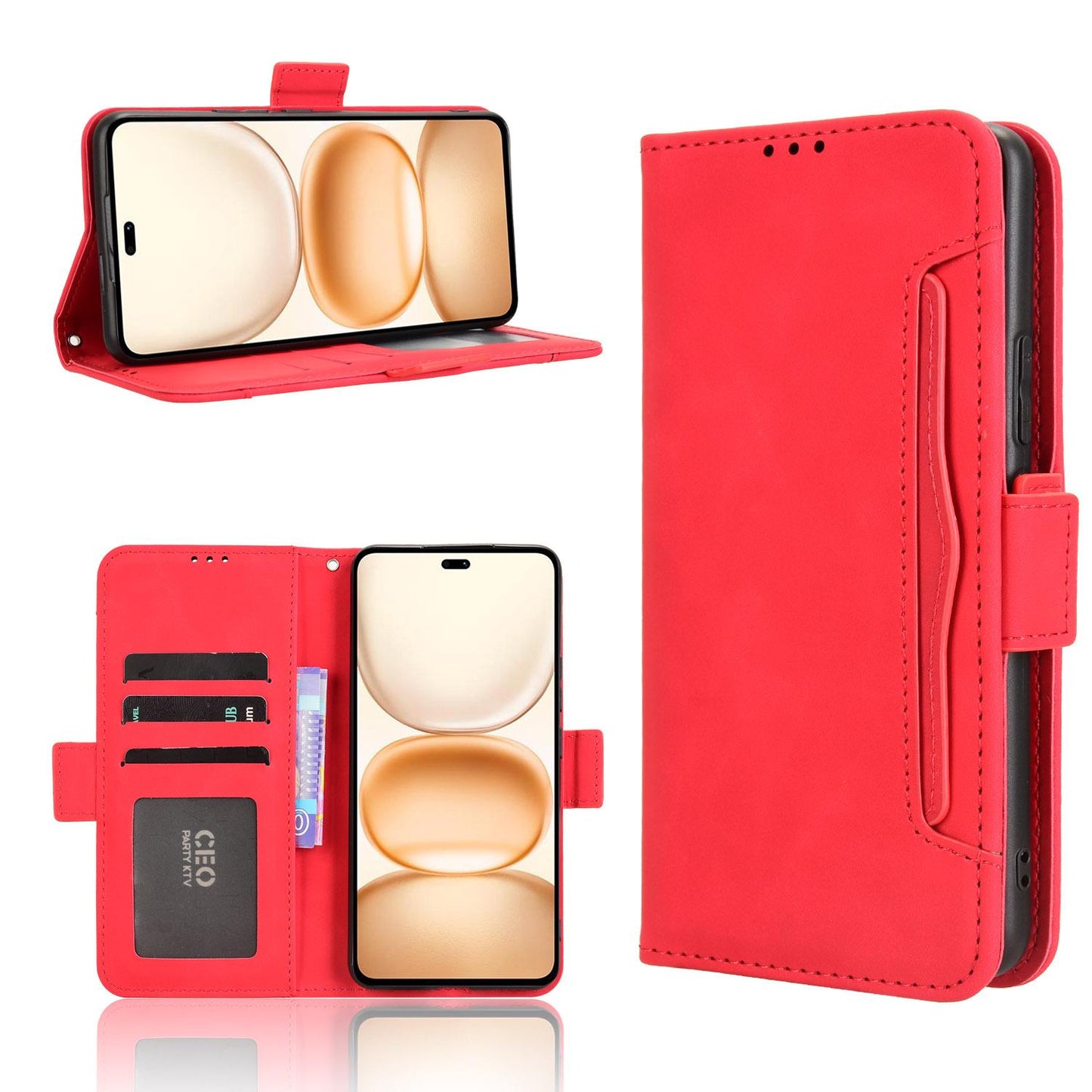 Honor Power 5G Skin Feel PU Leather Wallet Phone Case with Card Slots, Cash Pocket, Magnetic Closure, Built-In Stand, Full Protection TPU Cover