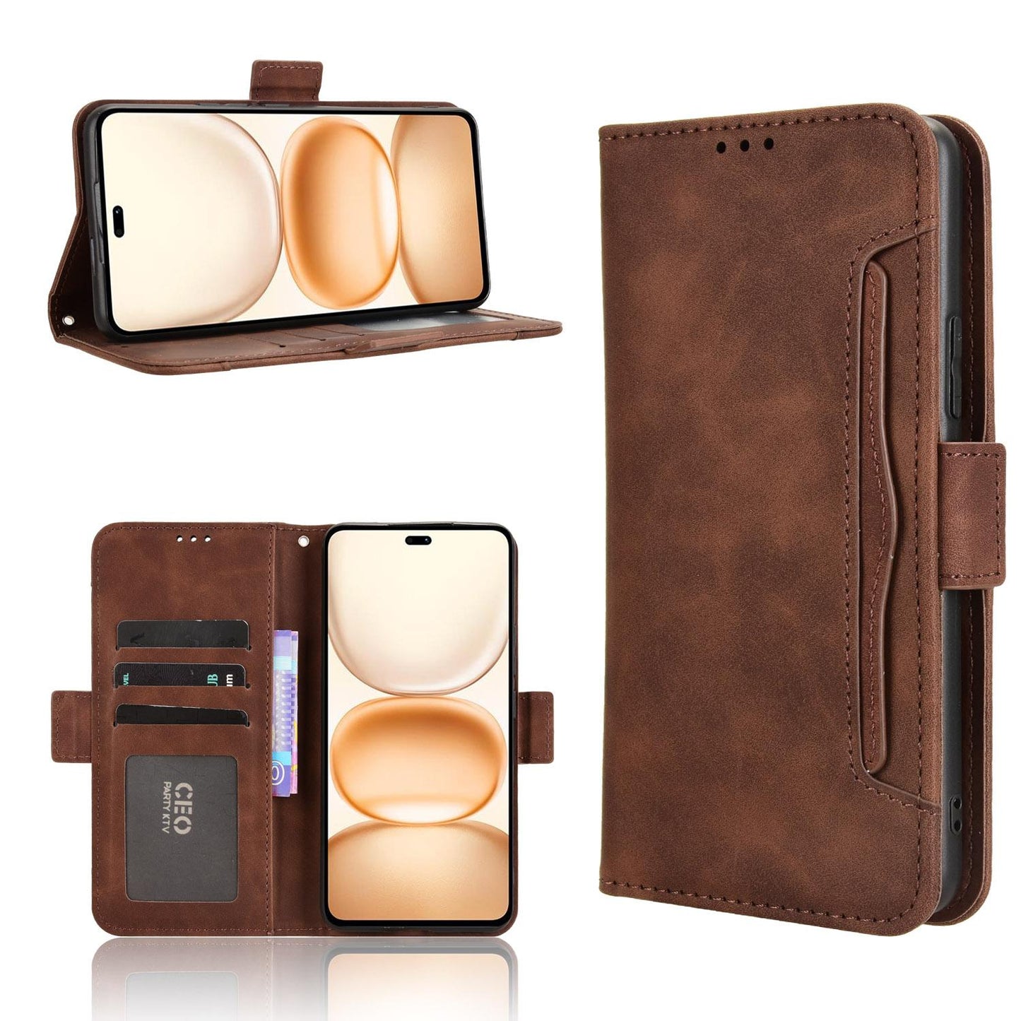 Honor Power 5G Skin Feel PU Leather Wallet Phone Case with Card Slots, Cash Pocket, Magnetic Closure, Built-In Stand, Full Protection TPU Cover