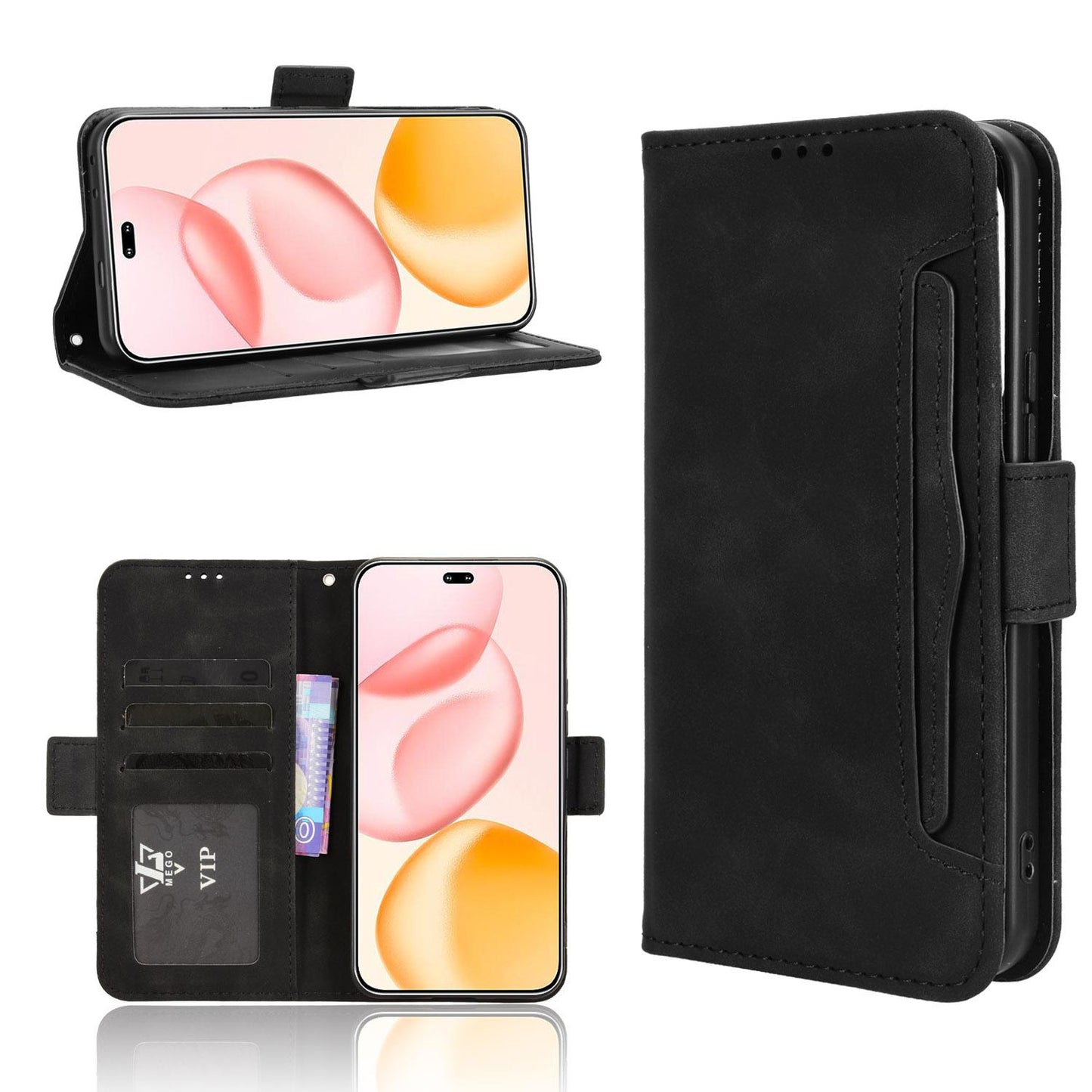 Honor 400 Pro 160.8mm Skin Feel PU Leather Wallet Phone Case with Card Slots, Cash Pocket, Magnetic Closure, Built-In Stand, Full Protection TPU Cover