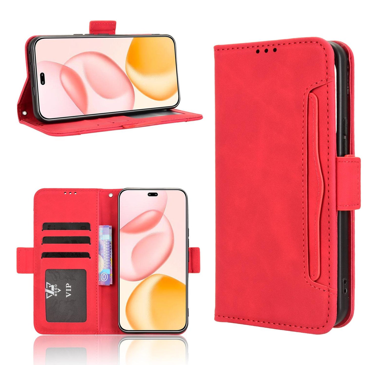 Honor 400 Pro 160.8mm Skin Feel PU Leather Wallet Phone Case with Card Slots, Cash Pocket, Magnetic Closure, Built-In Stand, Full Protection TPU Cover
