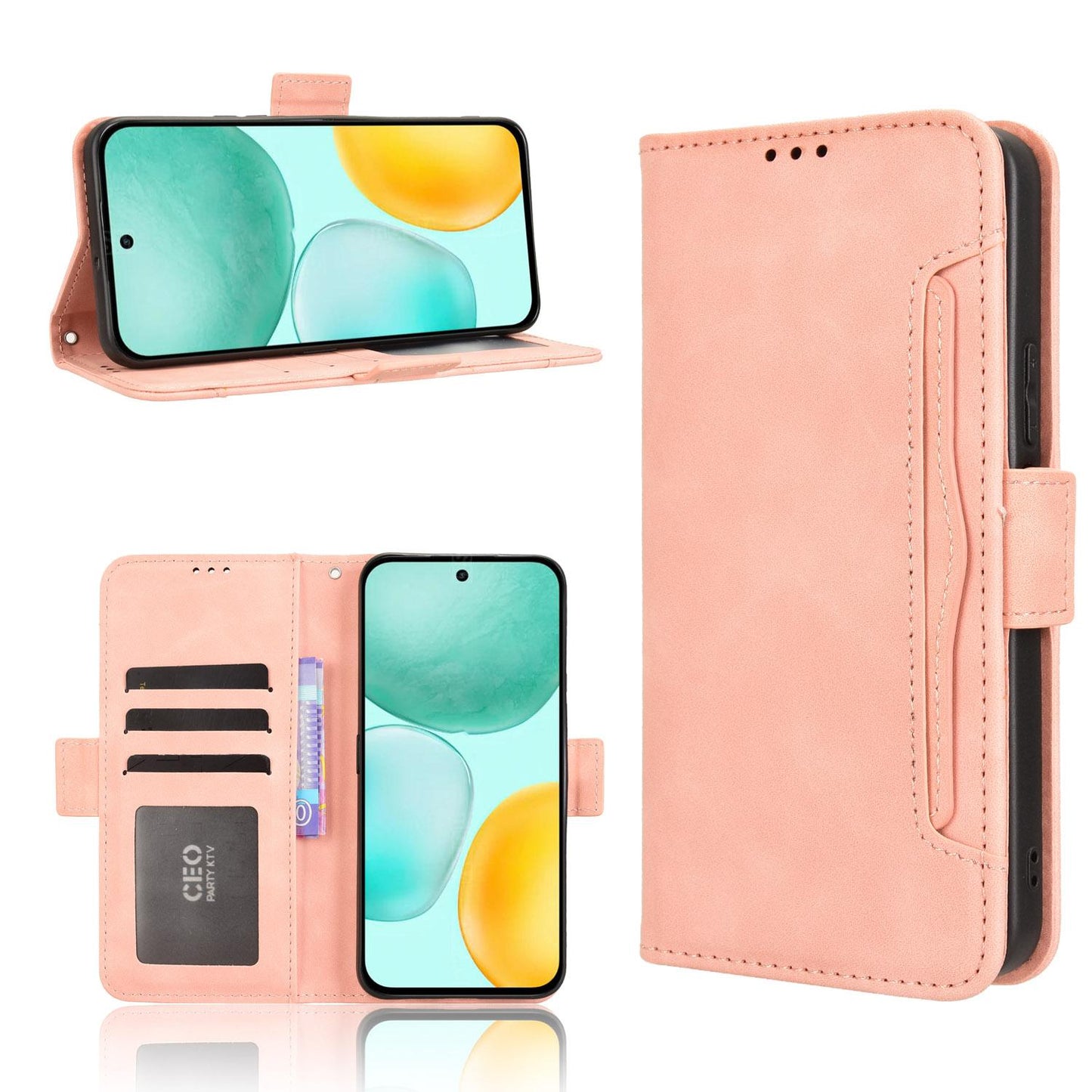 Honor X6c 4G Skin Feel PU Leather Wallet Phone Case with Card Slots, Cash Pocket, Magnetic Closure, Built-In Stand, Full Protection TPU Cover