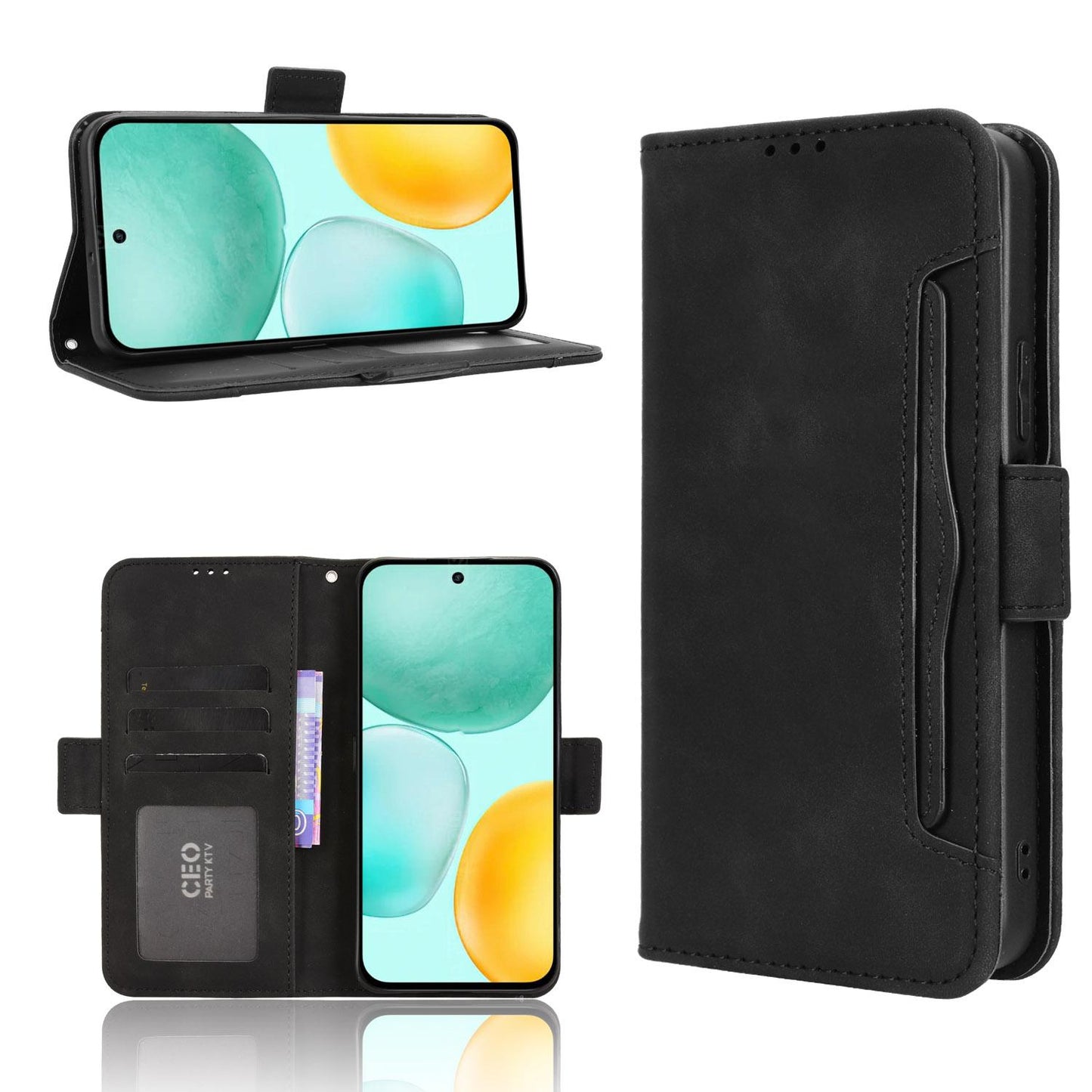 Honor X6c 4G Skin Feel PU Leather Wallet Phone Case with Card Slots, Cash Pocket, Magnetic Closure, Built-In Stand, Full Protection TPU Cover