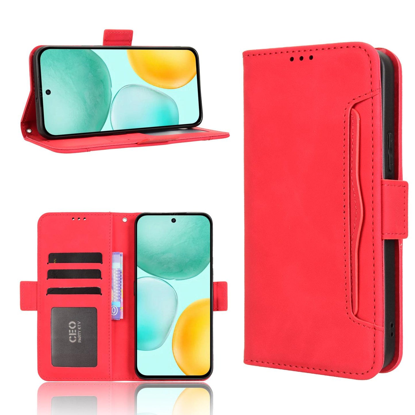 Honor X6c 4G Skin Feel PU Leather Wallet Phone Case with Card Slots, Cash Pocket, Magnetic Closure, Built-In Stand, Full Protection TPU Cover