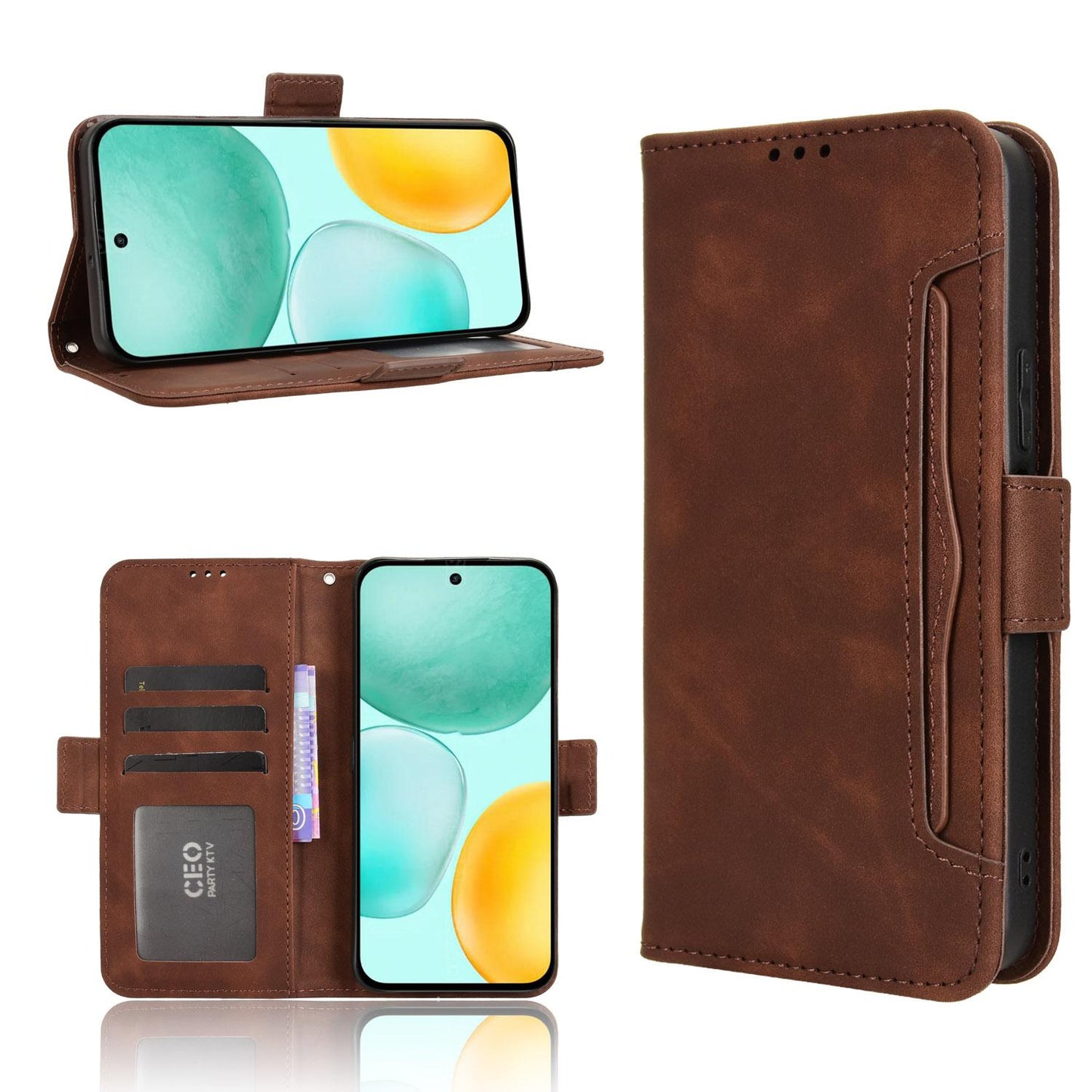 Honor X6c 4G Skin Feel PU Leather Wallet Phone Case with Card Slots, Cash Pocket, Magnetic Closure, Built-In Stand, Full Protection TPU Cover