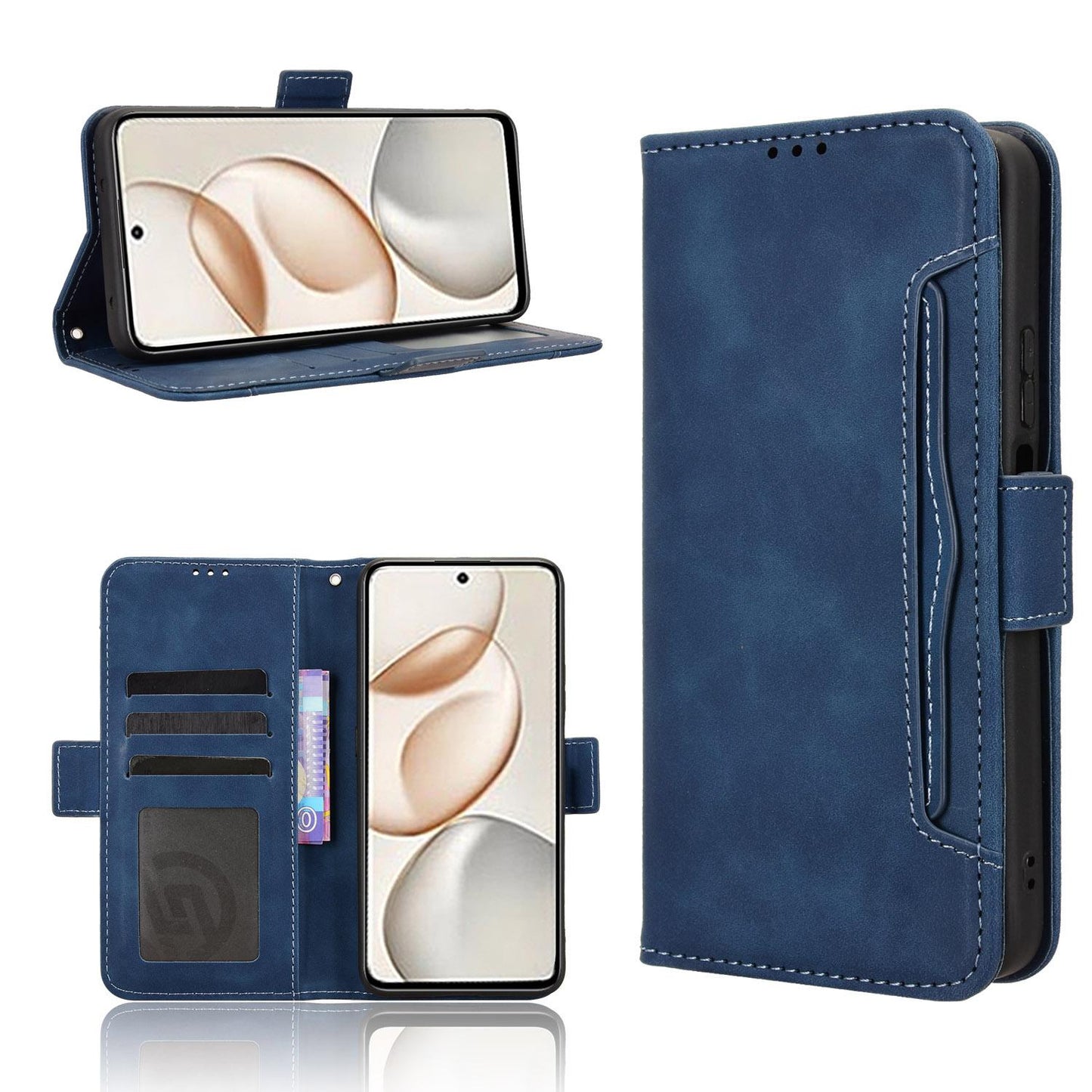 Honor 400 Smart 5G Skin Feel PU Leather Wallet Phone Case with Card Slots, Cash Pocket, Magnetic Closure, Built-In Stand, Full Protection TPU Cover