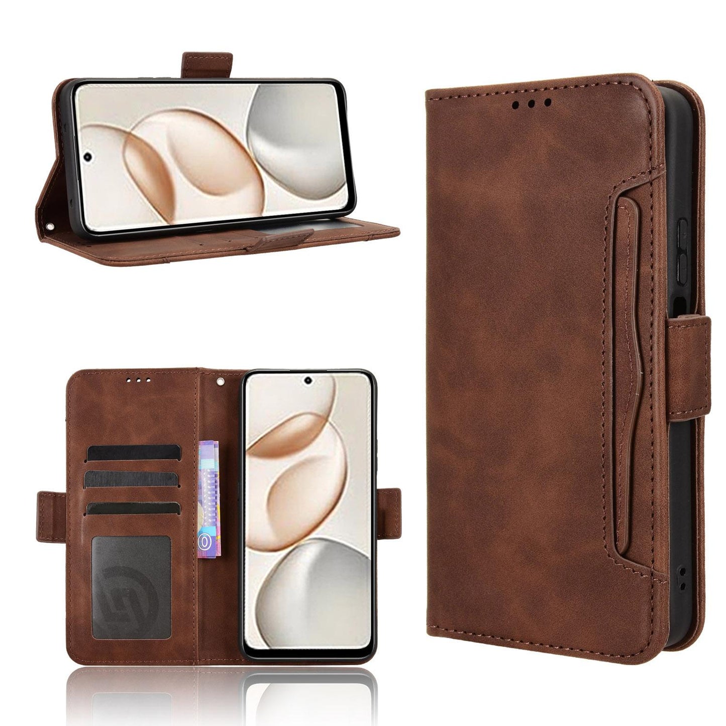 Honor 400 Smart 5G Skin Feel PU Leather Wallet Phone Case with Card Slots, Cash Pocket, Magnetic Closure, Built-In Stand, Full Protection TPU Cover
