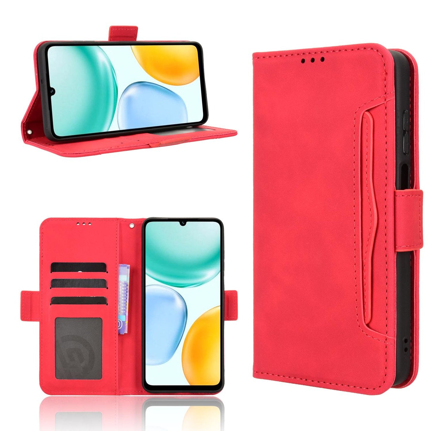 Honor X5c Plus 4G Skin Feel PU Leather Wallet Phone Case with Card Slots, Cash Pocket, Magnetic Closure, Built-In Stand, Full Protection TPU Cover