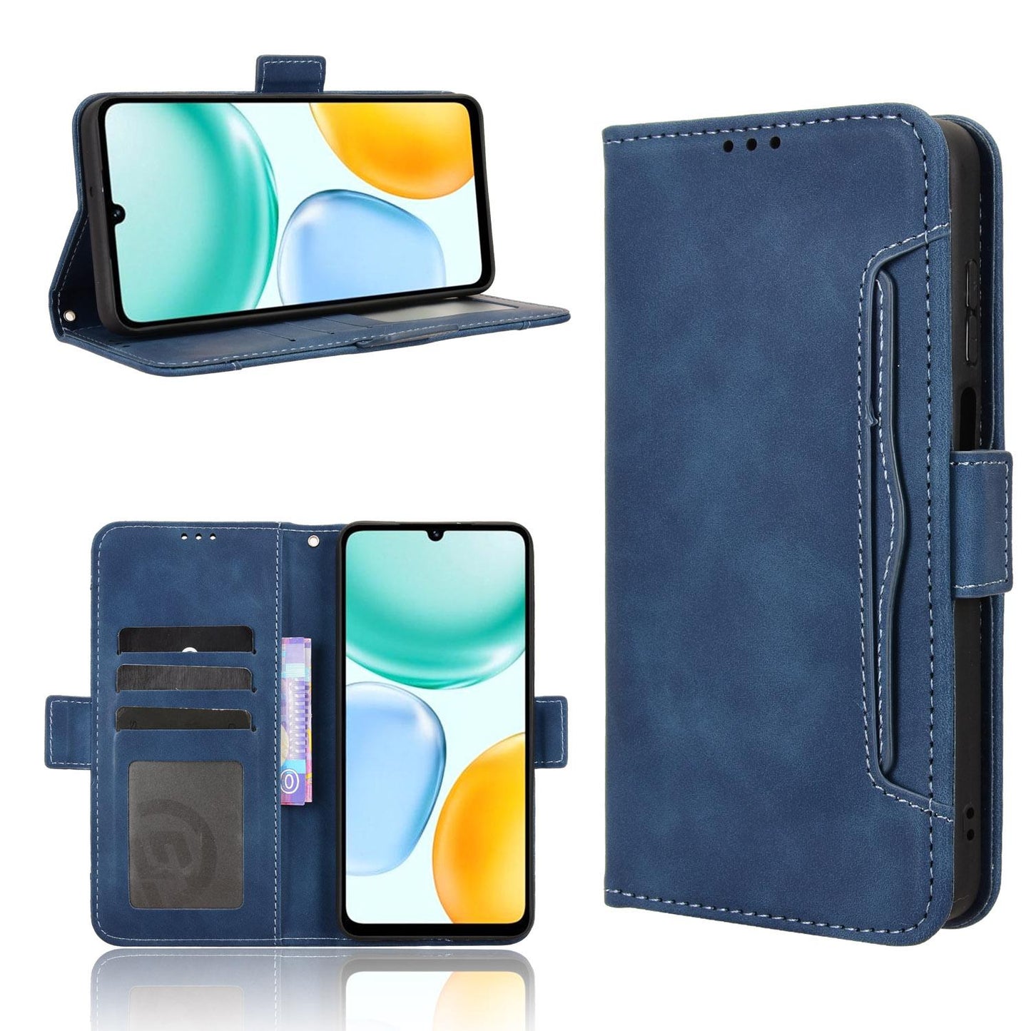 Honor X5c Plus 4G Skin Feel PU Leather Wallet Phone Case with Card Slots, Cash Pocket, Magnetic Closure, Built-In Stand, Full Protection TPU Cover