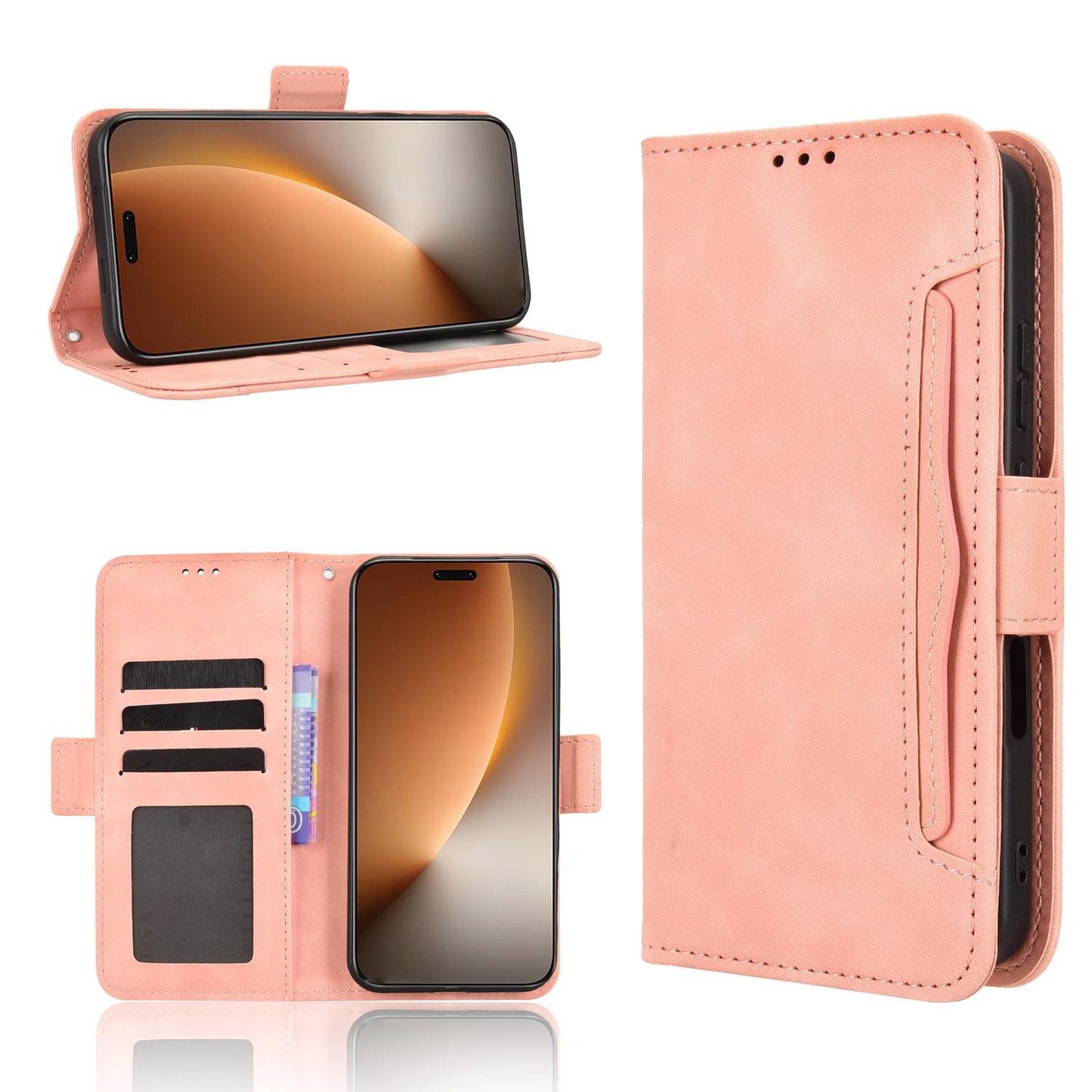 Honor Magic8 Pro Skin Feel PU Leather Wallet Phone Case with Card Slots, Cash Pocket, Magnetic Closure, Built-In Stand, Full Protection TPU Cover