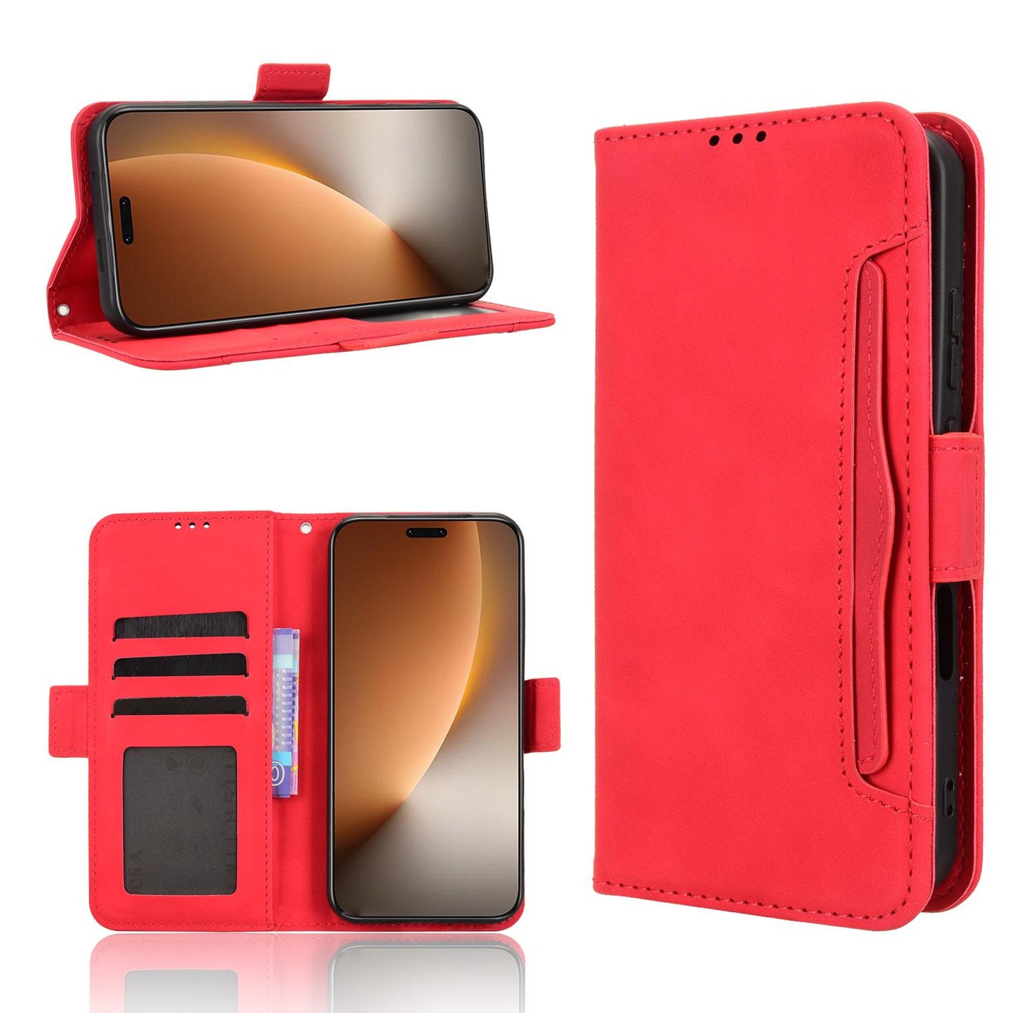 Honor Magic8 Pro Skin Feel PU Leather Wallet Phone Case with Card Slots, Cash Pocket, Magnetic Closure, Built-In Stand, Full Protection TPU Cover