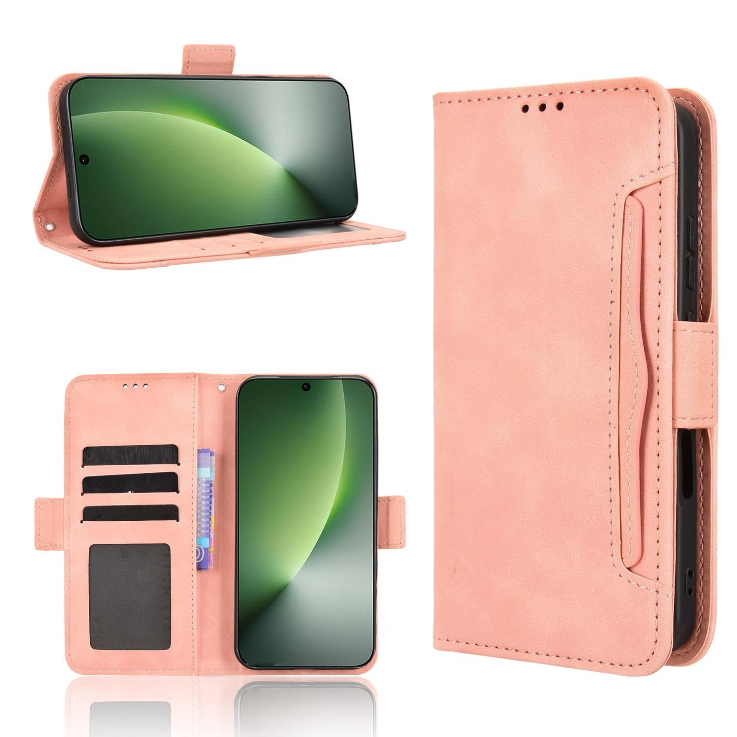 Honor Magic8 Skin Feel PU Leather Wallet Phone Case with Card Slots, Cash Pocket, Magnetic Closure, Built-In Stand, Full Protection TPU Cover