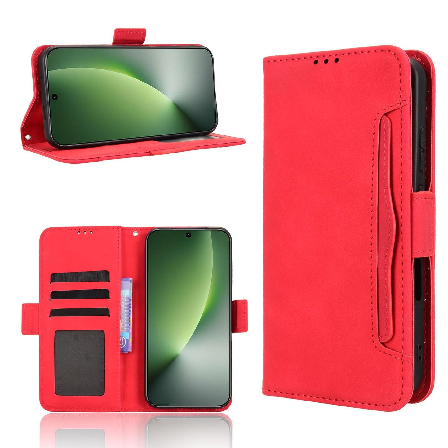 Honor Magic8 Skin Feel PU Leather Wallet Phone Case with Card Slots, Cash Pocket, Magnetic Closure, Built-In Stand, Full Protection TPU Cover