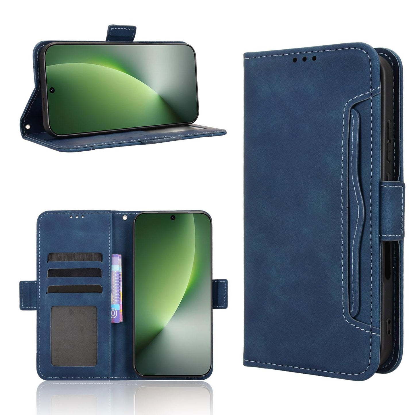 Honor Magic8 Skin Feel PU Leather Wallet Phone Case with Card Slots, Cash Pocket, Magnetic Closure, Built-In Stand, Full Protection TPU Cover