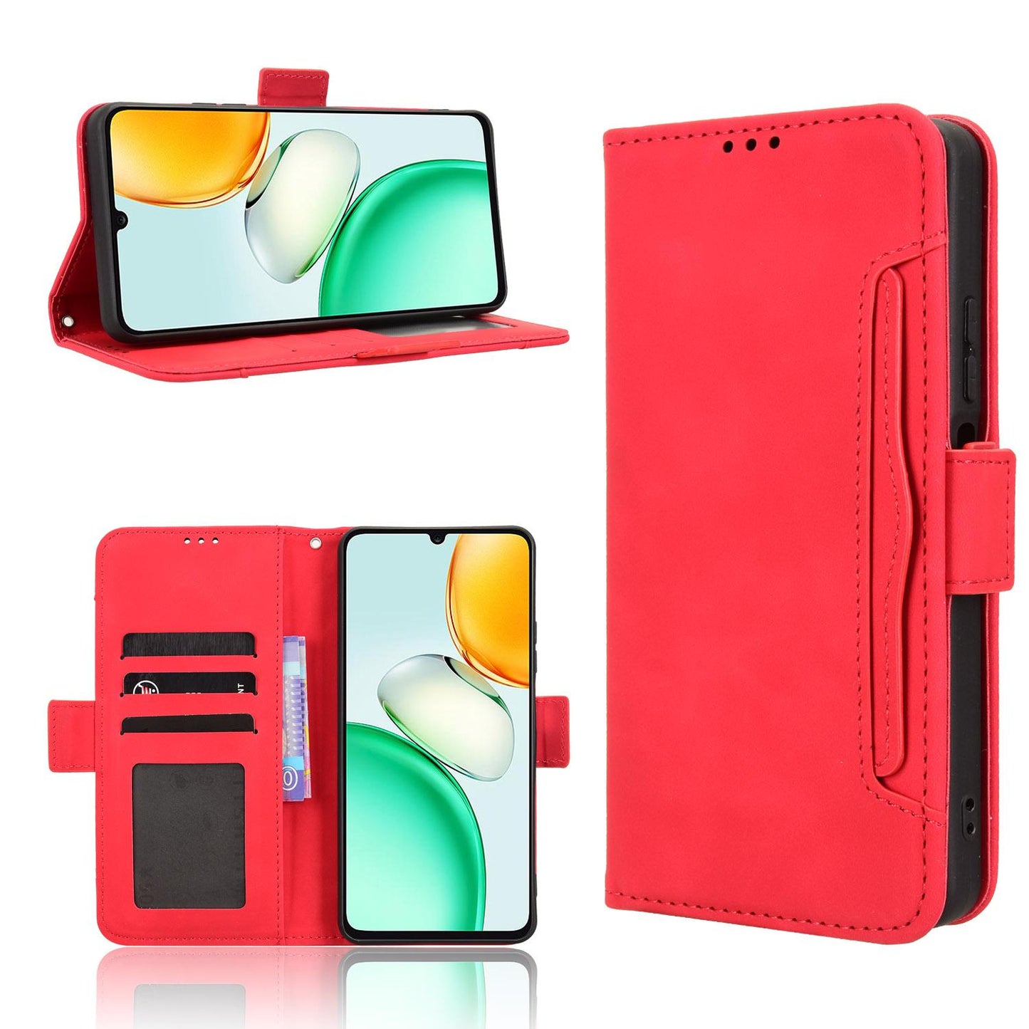 Honor Play10 4G Skin Feel PU Leather Wallet Phone Case with Card Slots, Cash Pocket, Magnetic Closure, Built-In Stand, Full Protection TPU Cover