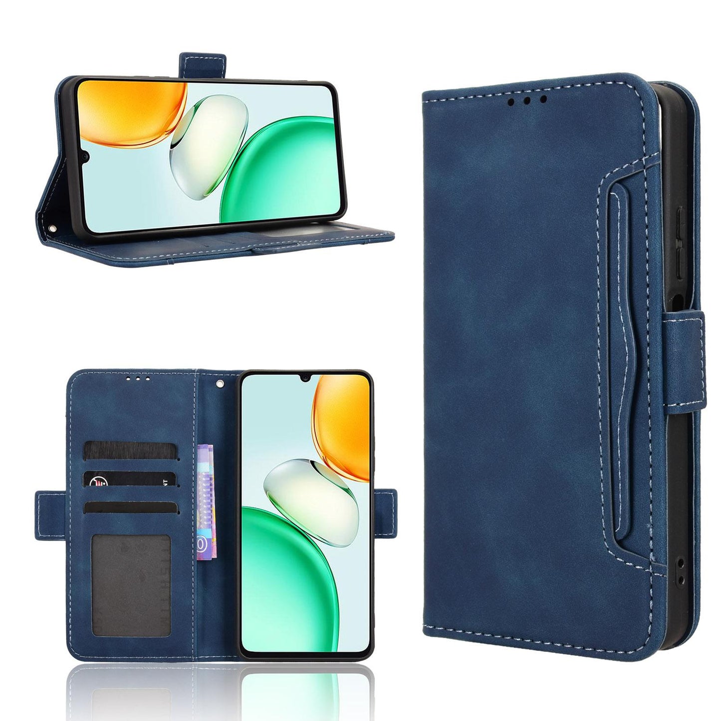Honor Play10 4G Skin Feel PU Leather Wallet Phone Case with Card Slots, Cash Pocket, Magnetic Closure, Built-In Stand, Full Protection TPU Cover