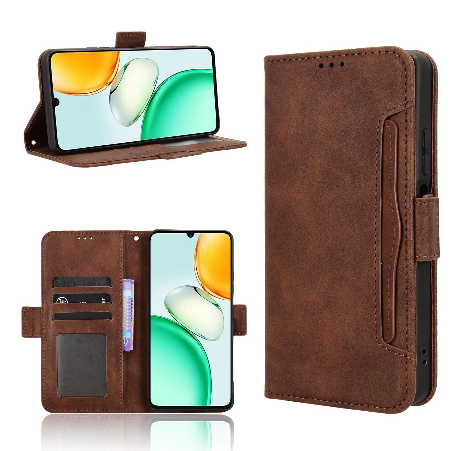 Honor Play10 4G Skin Feel PU Leather Wallet Phone Case with Card Slots, Cash Pocket, Magnetic Closure, Built-In Stand, Full Protection TPU Cover