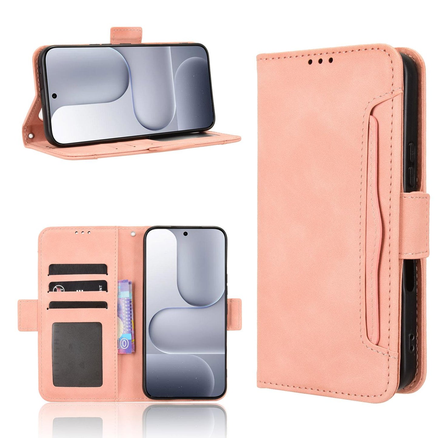 Honor 500 155.8mm Skin Feel PU Leather Wallet Phone Case with Card Slots, Cash Pocket, Magnetic Closure, Built-In Stand, Full Protection TPU Cover
