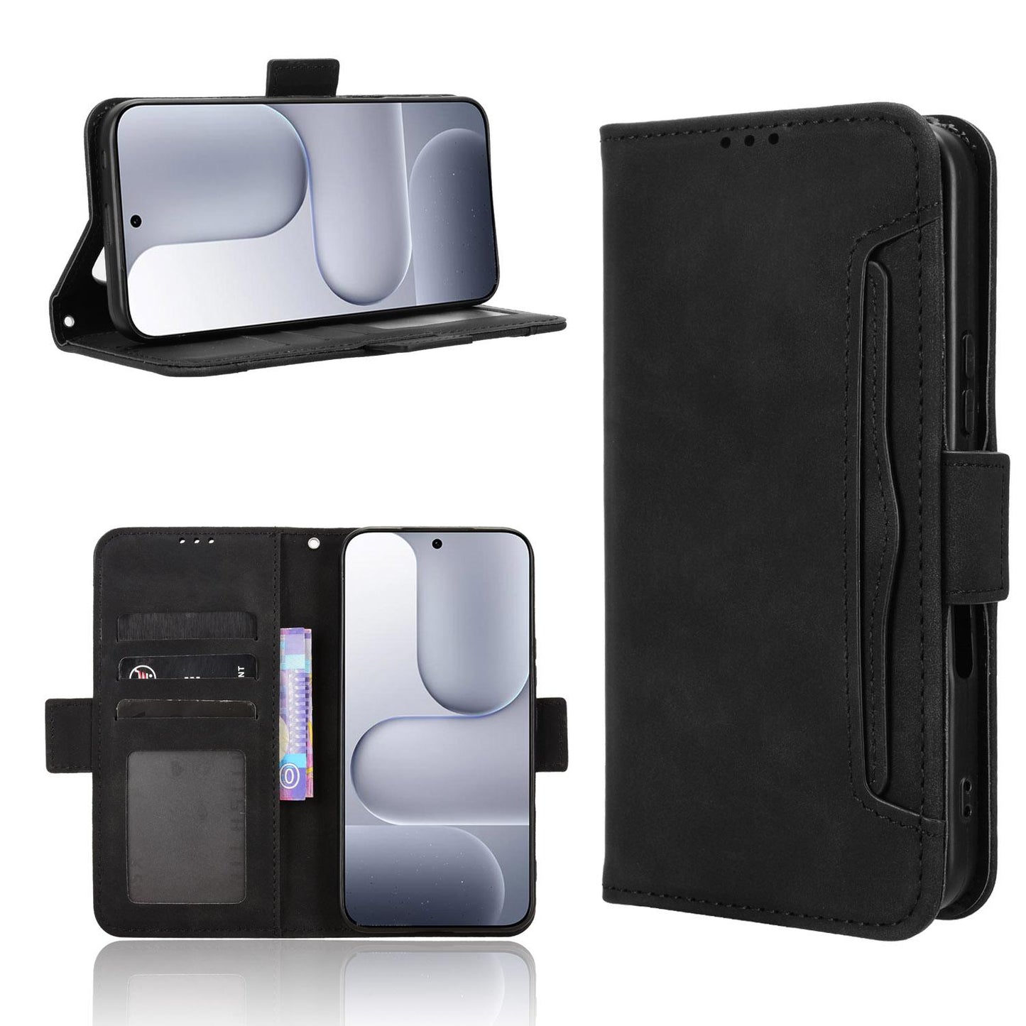 Honor 500 155.8mm Skin Feel PU Leather Wallet Phone Case with Card Slots, Cash Pocket, Magnetic Closure, Built-In Stand, Full Protection TPU Cover