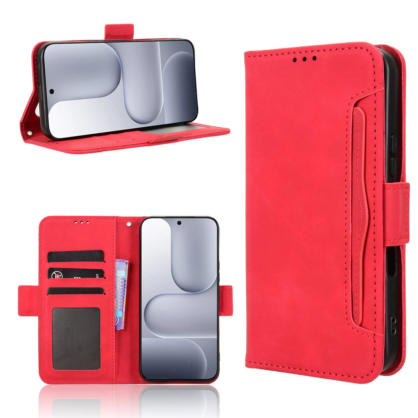 Honor 500 155.8mm Skin Feel PU Leather Wallet Phone Case with Card Slots, Cash Pocket, Magnetic Closure, Built-In Stand, Full Protection TPU Cover