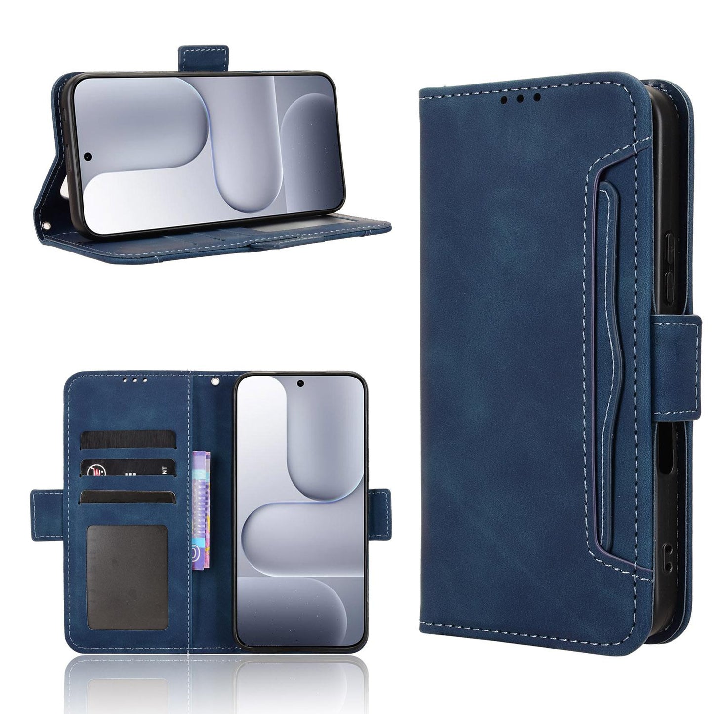 Honor 500 155.8mm Skin Feel PU Leather Wallet Phone Case with Card Slots, Cash Pocket, Magnetic Closure, Built-In Stand, Full Protection TPU Cover