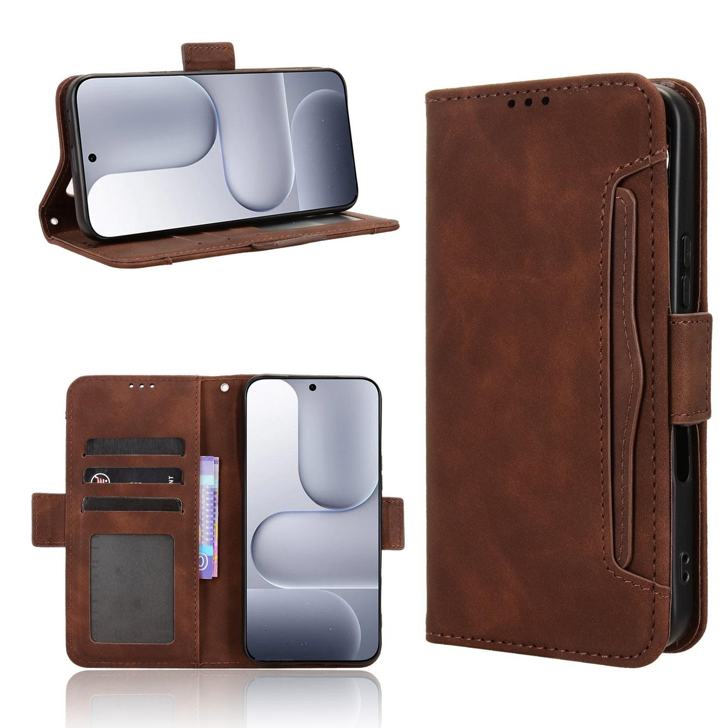 Honor 500 155.8mm Skin Feel PU Leather Wallet Phone Case with Card Slots, Cash Pocket, Magnetic Closure, Built-In Stand, Full Protection TPU Cover