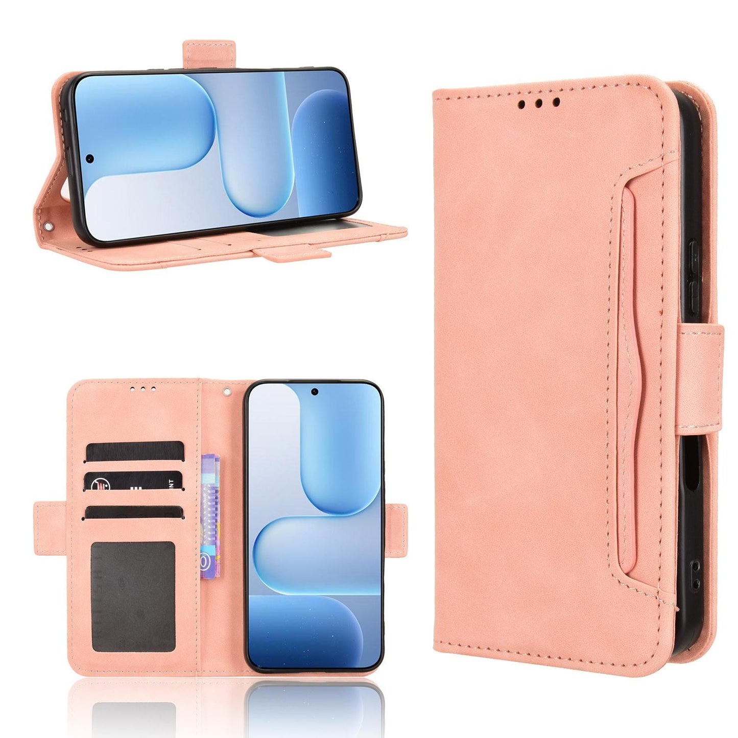 Honor 500 Pro 155.8mm Skin Feel PU Leather Wallet Phone Case with Card Slots, Cash Pocket, Magnetic Closure, Built-In Stand, Full Protection TPU Cover