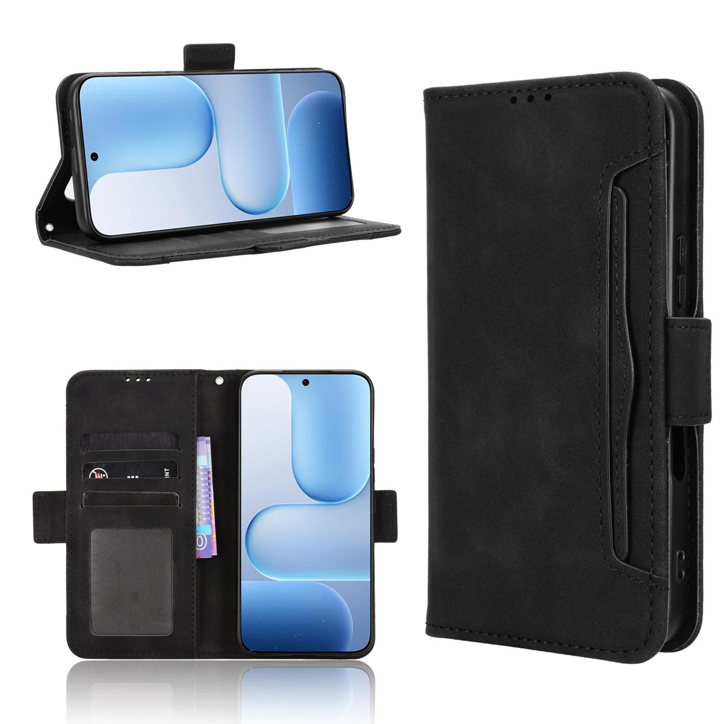 Honor 500 Pro 155.8mm Skin Feel PU Leather Wallet Phone Case with Card Slots, Cash Pocket, Magnetic Closure, Built-In Stand, Full Protection TPU Cover