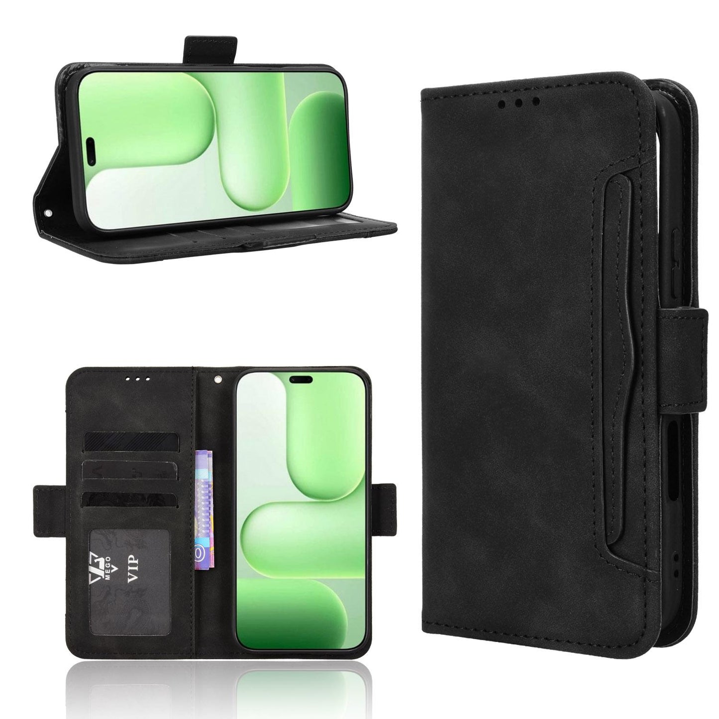 Honor 600 Lite Skin Feel PU Leather Wallet Phone Case with Card Slots, Cash Pocket, Magnetic Closure, Built-In Stand, Full Protection TPU Cover