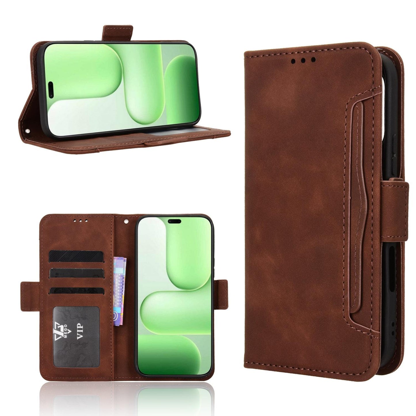 Honor 600 Lite Skin Feel PU Leather Wallet Phone Case with Card Slots, Cash Pocket, Magnetic Closure, Built-In Stand, Full Protection TPU Cover