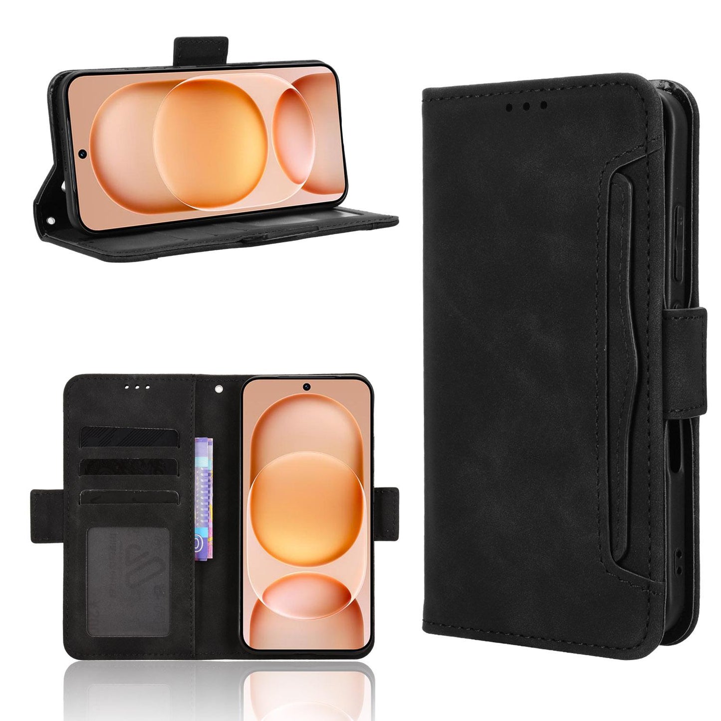 Honor Magic8 Pro Air 5G Skin Feel PU Leather Wallet Phone Case with Card Slots, Cash Pocket, Magnetic Closure, Built-In Stand, Full Protection TPU Cover