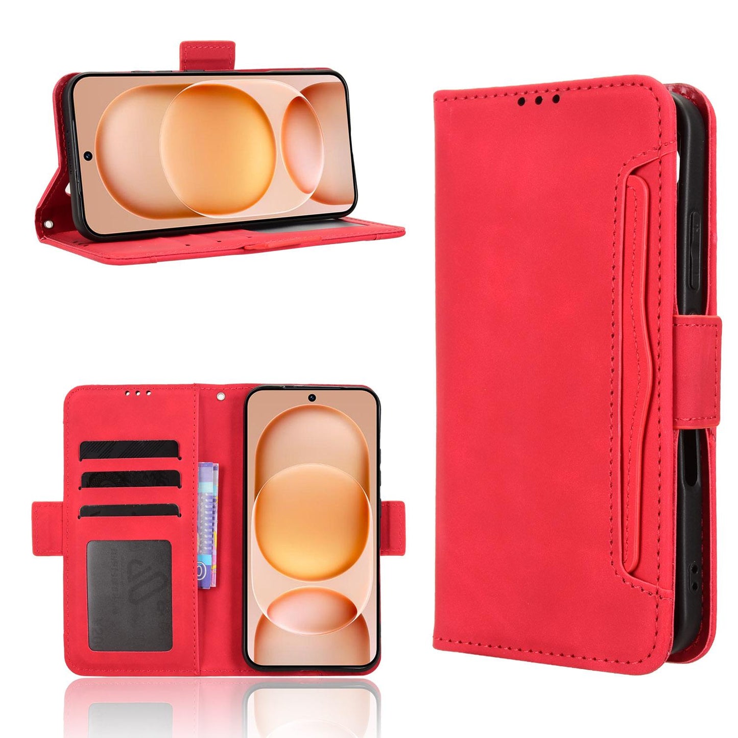 Honor Magic8 Pro Air 5G Skin Feel PU Leather Wallet Phone Case with Card Slots, Cash Pocket, Magnetic Closure, Built-In Stand, Full Protection TPU Cover