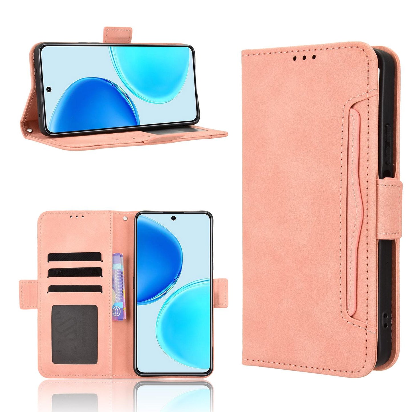 Honor X8d 4G Skin Feel PU Leather Wallet Phone Case with Card Slots, Cash Pocket, Magnetic Closure, Built-In Stand, Full Protection TPU Cover