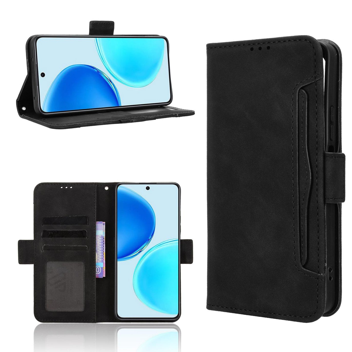 Honor X8d 4G Skin Feel PU Leather Wallet Phone Case with Card Slots, Cash Pocket, Magnetic Closure, Built-In Stand, Full Protection TPU Cover