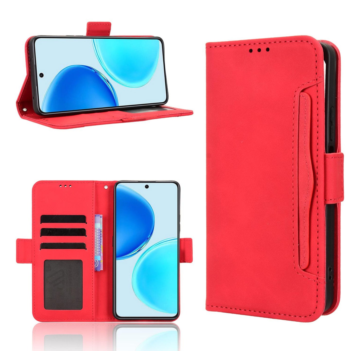 Honor X8d 4G Skin Feel PU Leather Wallet Phone Case with Card Slots, Cash Pocket, Magnetic Closure, Built-In Stand, Full Protection TPU Cover