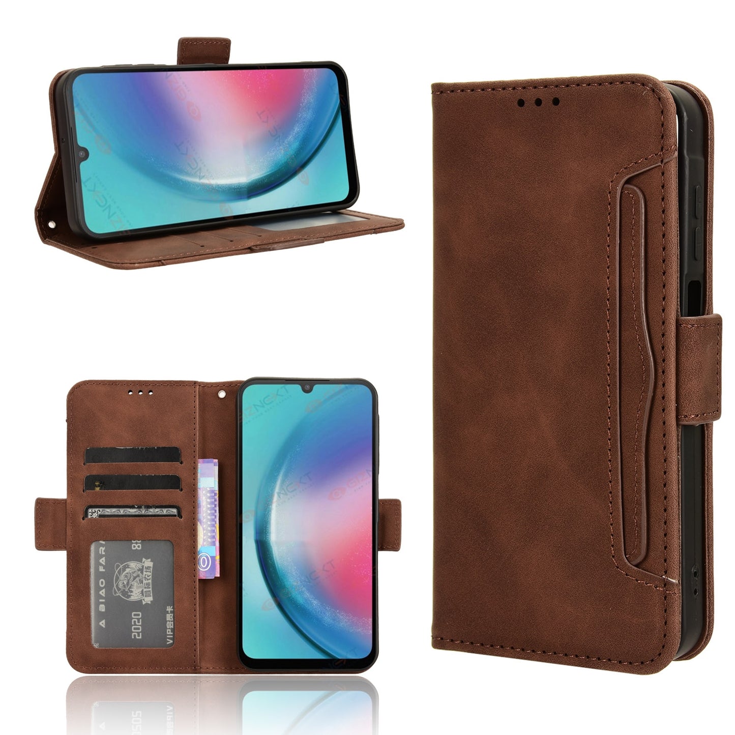 Samsung Galaxy C55 Skin Feel PU Leather Wallet Phone Case with Card Slots, Cash Pocket, Magnetic Closure, Built-In Stand, Full Protection TPU Cover
